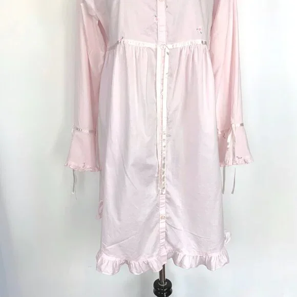 Vintage Laura Ashley Parisian Pink Cotton Nightgown Cottagecore Prairie Y2K Sz M - Picture 9 of 16